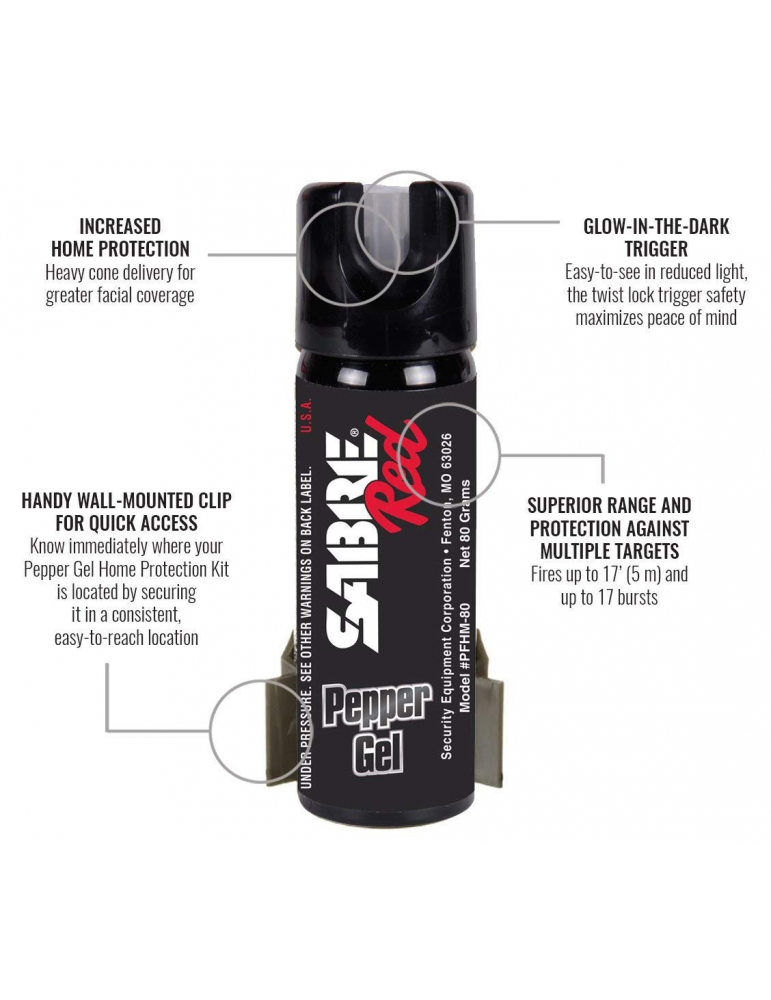 Spray Gel au Poivre avec fixation murale SabreRed 73,9ml